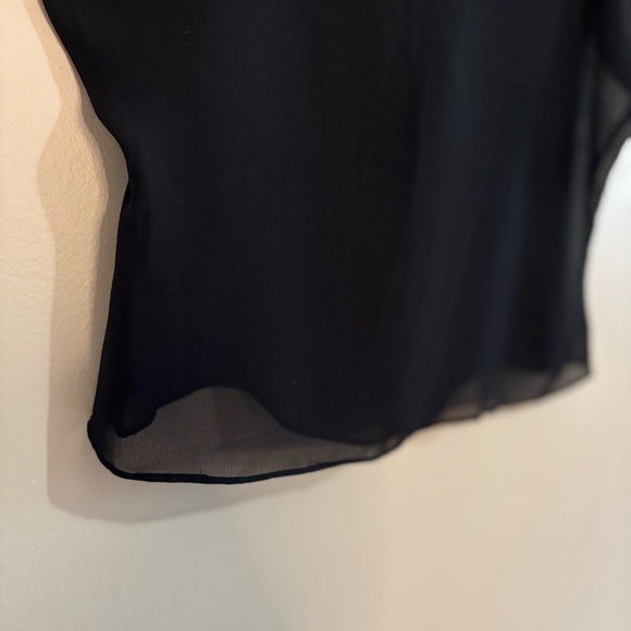 Vintage Y2K Mossimo Sheer Black Cap Sleeve Blouse Black Satin Trim - Picture 7 of 12